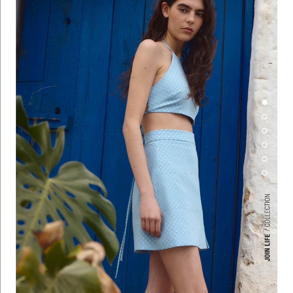 Blue mini polka dot crop top and mini skirt set